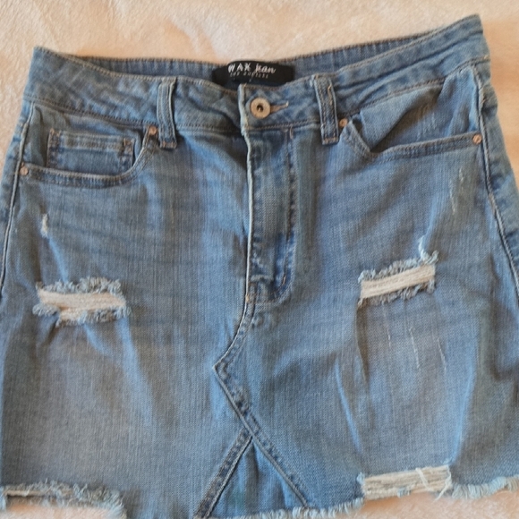 Wax Jeans LA Med Cut-Off Jean Skirt Daily Distressed Denim Club Beach Festival - Picture 4 of 7